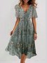 Femmes Floral Vert Col V Confortable Imprimé Robe Maxi Rétro