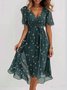 Femmes Floral Vert Col V Confortable Imprimé Robe Maxi Rétro