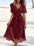 Femmes Floral Vert Col V Confortable Imprimé Robe Maxi Rétro