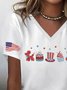 T-shirts Femmes Décontracté Été Drapeau des États-Unis Polyester Col V Micro-élasticité Coupe Régulière Trapèze Régulier