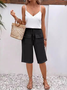 Pantalons Femmes Rue Plain Été en Lin Cordon de Serrage Micro-élasticité Journée Taille Élastique Droit