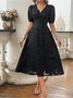 Femmes Floral Bleu Marine Col V Confortable Robe Maxi Sexy