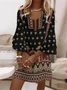 Femmes Ethnique Comme Image Col V Confortable Robe Mi-Longue Boho