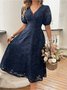 Femmes Floral Bleu Marine Col V Confortable Robe Maxi Sexy