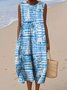 Femmes Mer bleue Col Rond Confortable Robe Maxi Décontracté