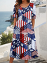 Femmes Drapeau des États-Unis Comme Image Col Rond Confortable Robe Maxi Décontracté