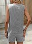 Deux Pièces Ensembles Rayé Décontracté Été Polyester Naturel Ample Sans Manches Régulier Ensembles courts pour Femmes