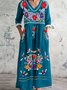 Femmes Floral Bleu Col Rond Confortable Robe Maxi Décontracté
