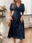 Femmes Floral Bleu Marine Col V Confortable Robe Maxi Sexy
