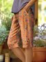 Pantalons Décontracté Floral Été en Lin Naturel Micro-élasticité Coupe Régulière Régulier Cinquième pantalon pour Femmes