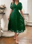 Femmes Floral Bleu Marine Col V Confortable Robe Maxi Sexy