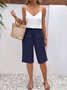 Pantalons Femmes Rue Plain Été en Lin Cordon de Serrage Micro-élasticité Journée Taille Élastique Droit