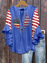 Blouses Boho Été Le jour de l'indépendance (Drapeau) Coton Col V Domestique Coupe Régulière Demi Manche Régulier pour Femmes