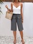 Pantalons Femmes Rue Plain Été en Lin Cordon de Serrage Micro-élasticité Journée Taille Élastique Droit