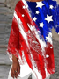 Blouses Femmes Décontracté Printemps / Automne Drapeau des États-Unis Coton Col V Aucune élasticité Manches Longues Droit Régulier