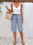 Pantalons Femmes Rue Plain Été en Lin Cordon de Serrage Micro-élasticité Journée Taille Élastique Droit