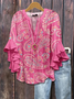 Blouses Fête Ethnique Géométrie Été Coton Col V Micro-élasticité Coupe Régulière Régulier Trapèze pour Femmes
