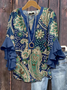 Blouses Vacances Motif Cachemire Été Coton Col V Coupe Régulière Demi Manche Régulier Trapèze pour Femmes