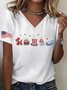 T-shirts Femmes Décontracté Été Drapeau des États-Unis Polyester Col V Micro-élasticité Coupe Régulière Trapèze Régulier