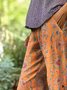 Pantalons Décontracté Floral Été en Lin Naturel Micro-élasticité Coupe Régulière Régulier Cinquième pantalon pour Femmes