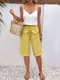 Pantalons Femmes Rue Plain Été en Lin Cordon de Serrage Micro-élasticité Journée Taille Élastique Droit