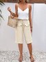 Pantalons Femmes Rue Plain Été en Lin Cordon de Serrage Micro-élasticité Journée Taille Élastique Droit