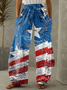 Pantalons Décontracté Printemps / Automne Drapeau des États-Unis Coton Micro-élasticité Coupe Régulière Pantalon droit Long Régulier pour Femmes