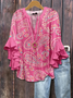 Blouses Fête Ethnique Géométrie Été Coton Col V Micro-élasticité Coupe Régulière Régulier Trapèze pour Femmes