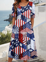 Femmes Drapeau des États-Unis Comme Image Col Rond Confortable Robe Maxi Décontracté