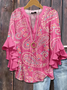 Blouses Fête Ethnique Géométrie Été Coton Col V Micro-élasticité Coupe Régulière Régulier Trapèze pour Femmes