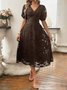 Femmes Floral Bleu Marine Col V Confortable Robe Maxi Sexy