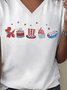 T-shirts Femmes Décontracté Été Drapeau des États-Unis Polyester Col V Micro-élasticité Coupe Régulière Trapèze Régulier
