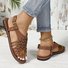 Sandales Rétro Plain Été Quotidien Cuir à Talon Plat Toit ouvert Sandales avec Sangle à La Cheville Caoutchouc pour Femmes