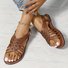 Sandales Rétro Plain Été Quotidien Cuir à Talon Plat Toit ouvert Sandales avec Sangle à La Cheville Caoutchouc pour Femmes