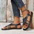 Sandales Rétro Plain Été Quotidien Cuir à Talon Plat Toit ouvert Sandales avec Sangle à La Cheville Caoutchouc pour Femmes