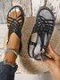 Sandales Rétro Plain Été Quotidien Cuir à Talon Plat Toit ouvert Sandales avec Sangle à La Cheville Caoutchouc pour Femmes