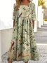 Femmes Floral Vert Clair Col Rond Confortable Robe Maxi Décontracté