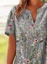 Chemises Femmes Simple Floral Été Col V Micro-élasticité Manches Courtes Régulier Droit Régulier