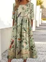 Femmes Floral Vert Clair Col Rond Confortable Robe Maxi Décontracté