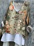 Chemises Décontracté Floral Printemps / Automne en Lin Col V Coupe Régulière Manches Longues Régulier Trapèze pour Femmes