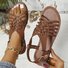 Sandales Rétro Plain Été Quotidien Cuir à Talon Plat Toit ouvert Sandales avec Sangle à La Cheville Caoutchouc pour Femmes
