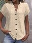 T-shirts Plain Élégant Été Boucle Micro-élasticité Coupe Régulière Manches Courtes Droit Régulier pour Femmes