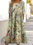 Femmes Floral Vert Clair Col Rond Confortable Robe Maxi Décontracté