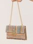 Sacs à Bandoulière Bloc de Couleur Rétro Toutes Les Saisons Boucle en Métal Quotidien Paille Toile pour Femmes