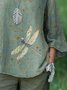 Chemises Femmes Rétro Printemps / Automne Libellule Coton Micro-élasticité Sportif & Intérieur Coupe Régulière Col Rond Trapèze