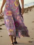 Femmes Floral Violet Col V Confortable Robe Maxi Décontracté