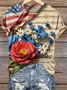 T-shirts Décontracté Drapeau des États-Unis Été Micro-élasticité Quotidien Coupe Régulière Col Rond Régulier Régulier pour Femmes