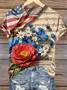 T-shirts Décontracté Drapeau des États-Unis Été Micro-élasticité Quotidien Coupe Régulière Col Rond Régulier Régulier pour Femmes