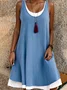 Femmes Plain Bleu Col Rond Confortable Robe Mi-Longue Décontracté