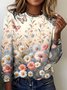 T-shirts Rétro Printemps / Automne Plaid Polyester Micro-élasticité Coupe Régulière Manches Longues Col Rond Trapèze pour Femmes